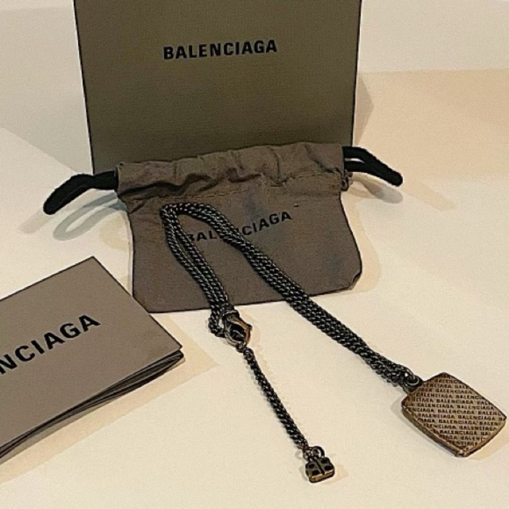 Authentic Balenciaga Stainless Steel Monogram Picture Frame Pendant Necklace